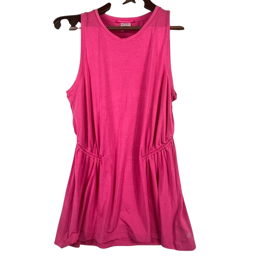 Athleta Women M Tank Dress Cinch Waist Pink Athleisure Gym Yoga Run Workout Fit